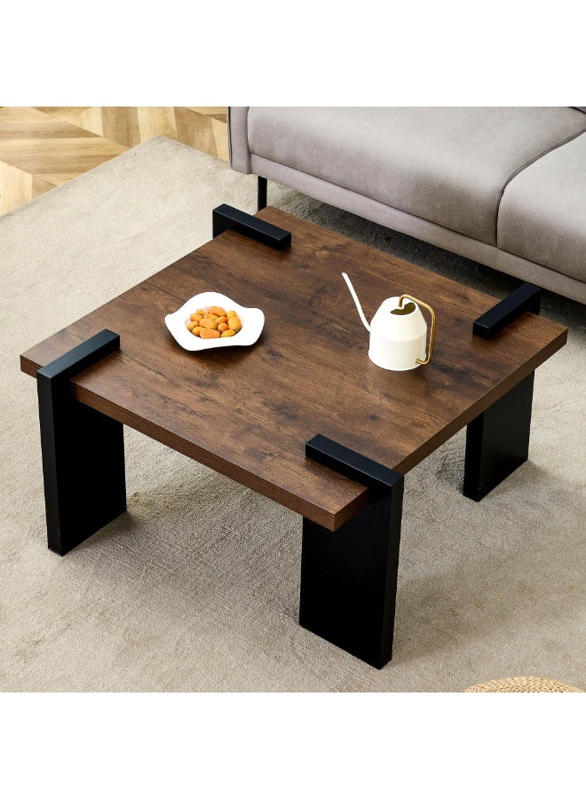 WALALLA Mid Century Modern Coffee Table, Square Black Coffee Table for Living Room, Small Coffee Tables for Farmhouse Home Bedroom Living Room Office,Black+Walnut,85*85*40 cm - Image 4