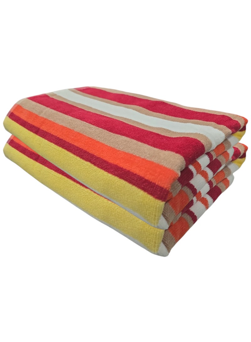 Kassino Premium Striped Large Beach Towels (80 x 150 cm) - 100% Cotton, Soft & Quick-Dry, Double Stitched for Durability, Perfect towels for Beach, Pool, and Travel (2PCS) (2, Orange Stripes) - Image 1
