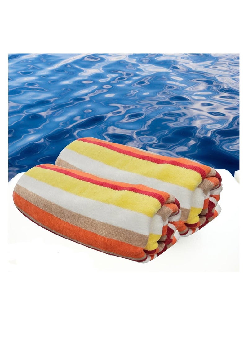 Kassino Premium Striped Large Beach Towels (80 x 150 cm) - 100% Cotton, Soft & Quick-Dry, Double Stitched for Durability, Perfect towels for Beach, Pool, and Travel (2PCS) (2, Orange Stripes) - Image 2
