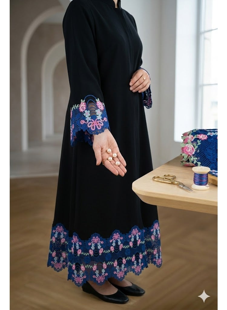 شريط دانتيل غيبور أزرق أنيق مزين بالورود بطول 5 ياردات - تطريز ثلاثي الأبعاد على شكل وردة للأعمال اليدوية وتصميم الأزياء - Image 5