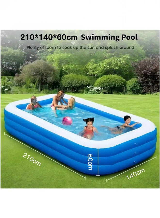 باكا رابيت حوض سباحة قابل للنفخ على شكل مستطيل، 210*140*60 حوض سباحة سميك مع قاع قابل للنفخ آمن، حوض سباحة قابل للنفخ متعدد الوظائف، حوض سباحة عائلي للاسترخاء، خيار مثالي للترفيه الداخلي والأنشطة الخارجية - Image 2