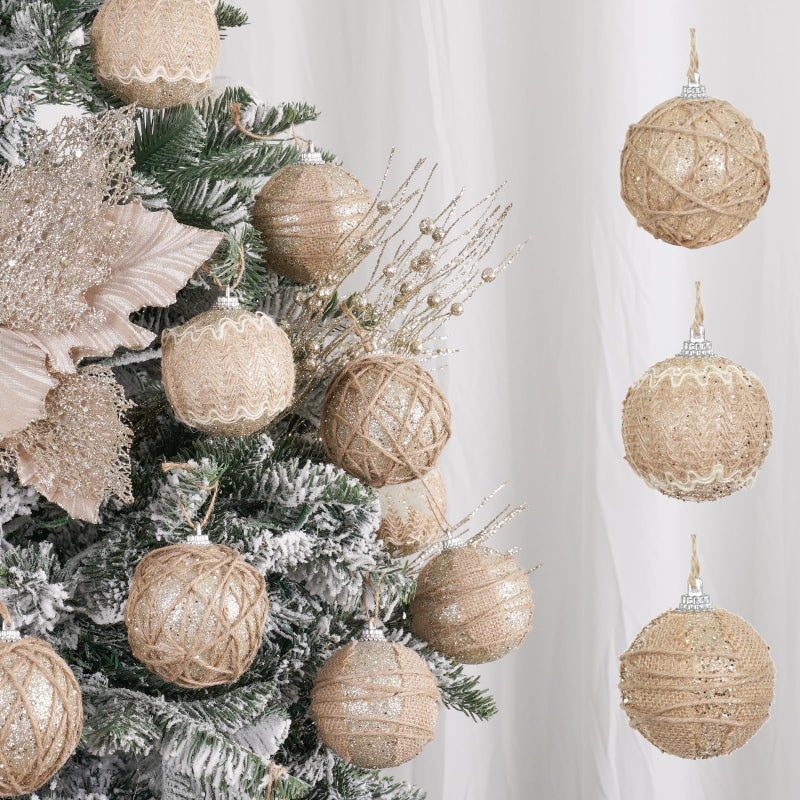 Xmasexp Farmhouse Christmas Ball Ornaments Set-70Mm/2.76"" Shatterproof Rustic Xmas Tree Hanging Decoration (12 Counts Beige & Champagne) - Image 1