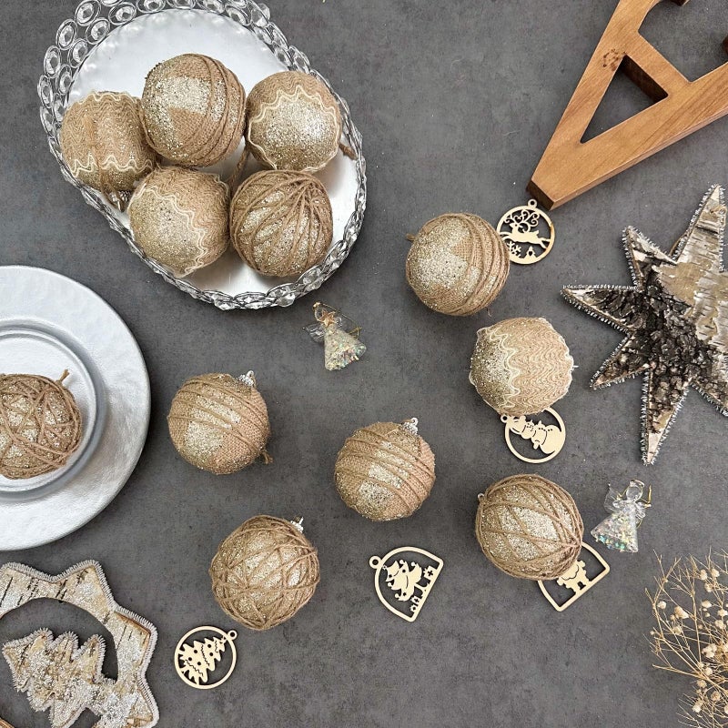 Xmasexp Farmhouse Christmas Ball Ornaments Set-70Mm/2.76"" Shatterproof Rustic Xmas Tree Hanging Decoration (12 Counts Beige & Champagne) - Image 3