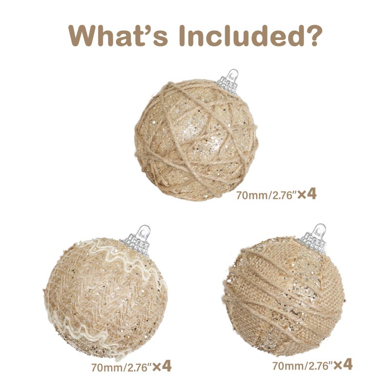 Xmasexp Farmhouse Christmas Ball Ornaments Set-70Mm/2.76"" Shatterproof Rustic Xmas Tree Hanging Decoration (12 Counts Beige & Champagne) - Image 2