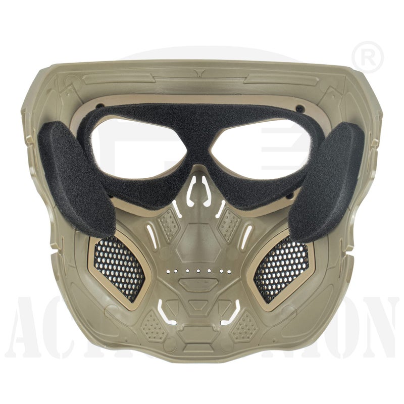 ACTIONUNION قناع ACTIONUNION Airsoft لكامل الوجه جمجمة بالاكلافا قناع الوجه للرجال قناع هيكل عظمي قناع تكتيكي واقٍ لكرة الطلاء زي تنكري (أسمر) - Image 3
