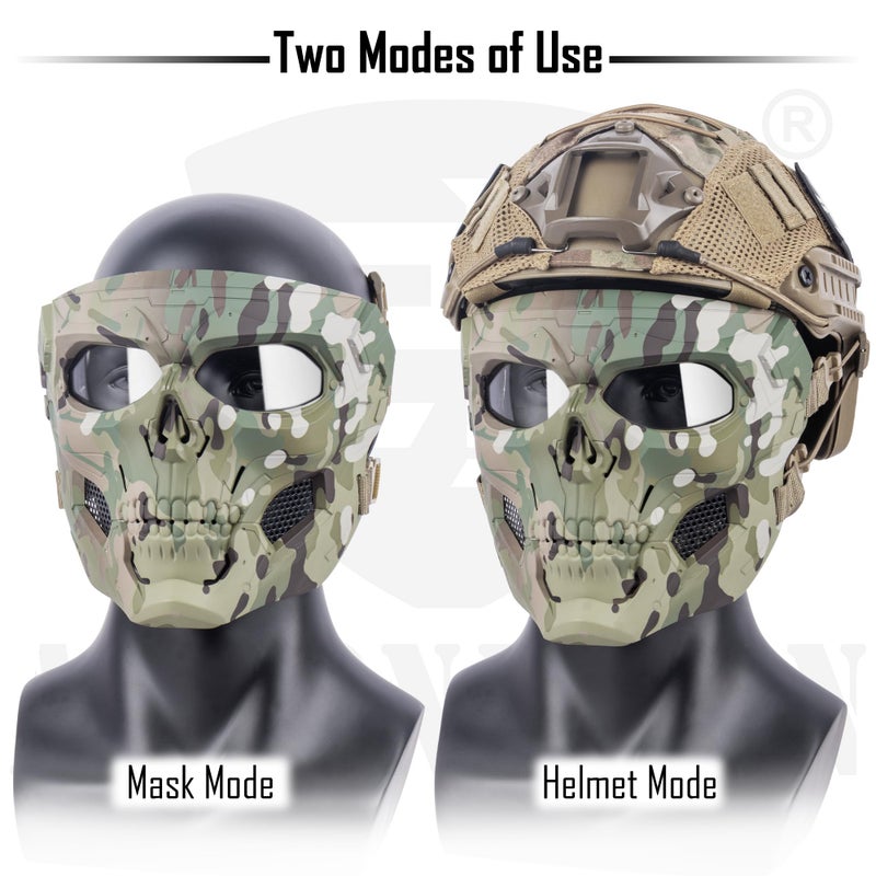 ACTIONUNION قناع ACTIONUNION Airsoft لكامل الوجه جمجمة بالاكلافا قناع الوجه للرجال قناع هيكل عظمي قناع تكتيكي واقٍ لكرة الطلاء زي تنكري (أسمر) - Image 5