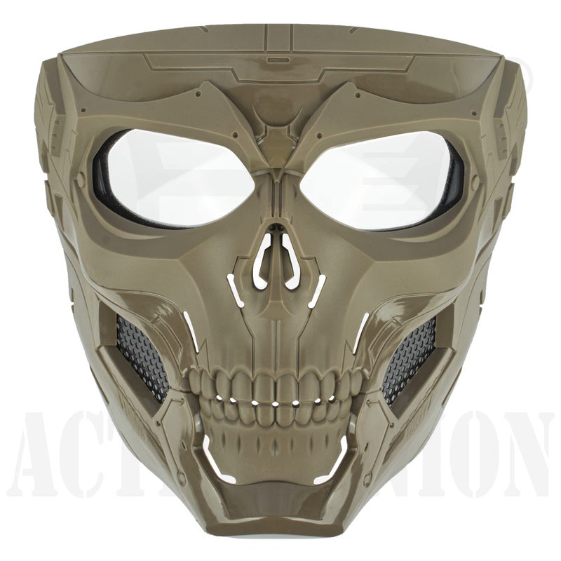 ACTIONUNION قناع ACTIONUNION Airsoft لكامل الوجه جمجمة بالاكلافا قناع الوجه للرجال قناع هيكل عظمي قناع تكتيكي واقٍ لكرة الطلاء زي تنكري (أسمر) - Image 2