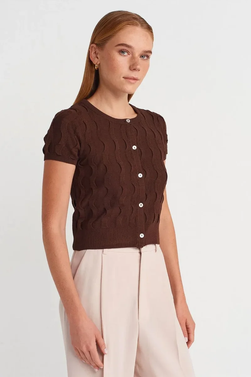 DILVIN Women's Cropped Jacquard Button Cardigan