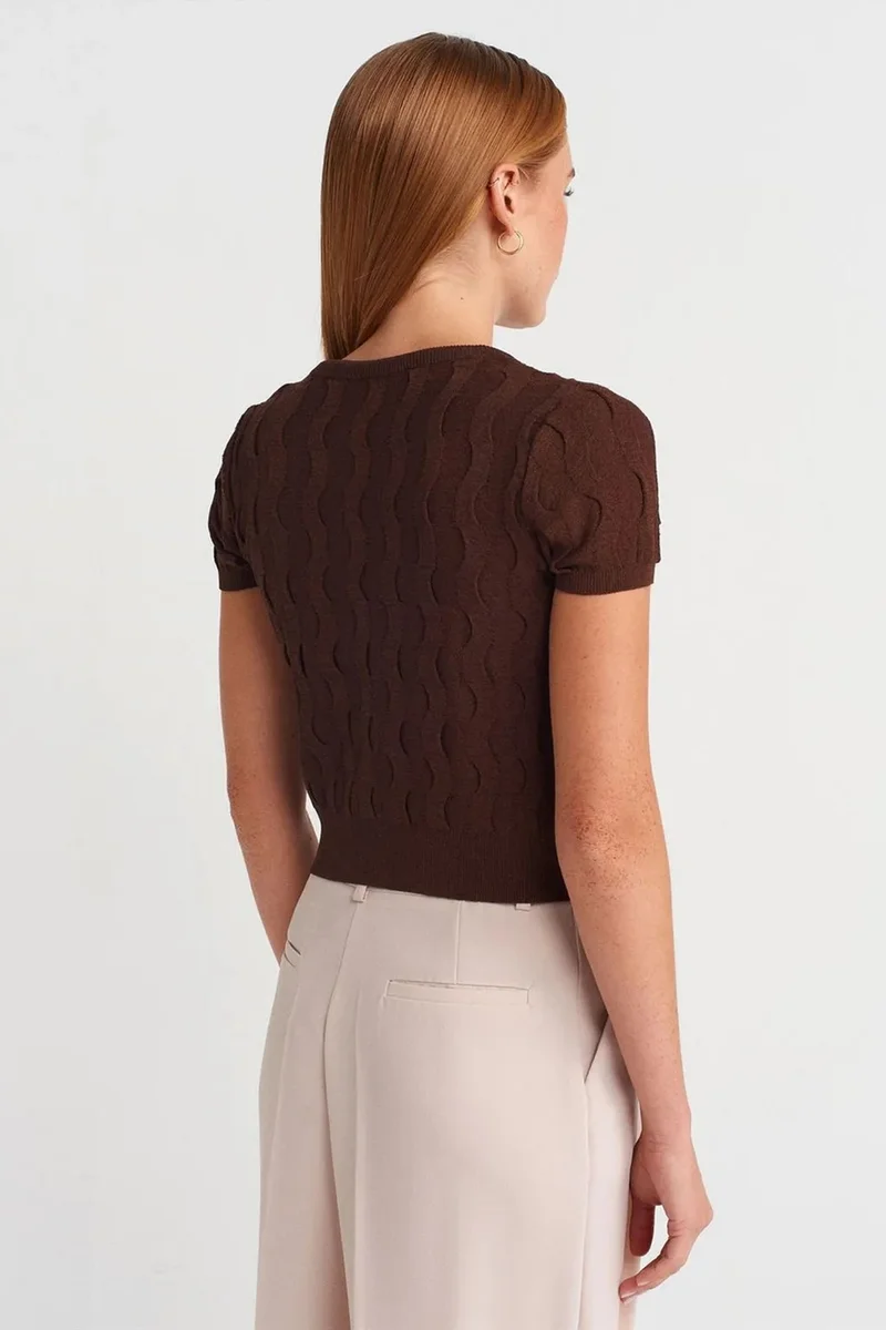Dilvin Chestnut Brown DILVIN Women's Cropped Jacquard Button Cardigan for Women | Best Price UAE