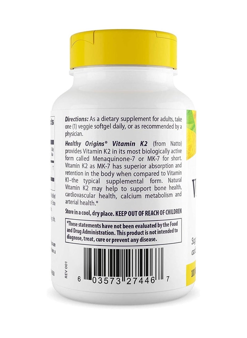 Healthy Origins - Vitamin K2 as MK-7, 100 mcg (Non Gmo)  Supports bone health and cardiovascular health - Dietary Supplement - 180 Veggie Softgels - Image 1