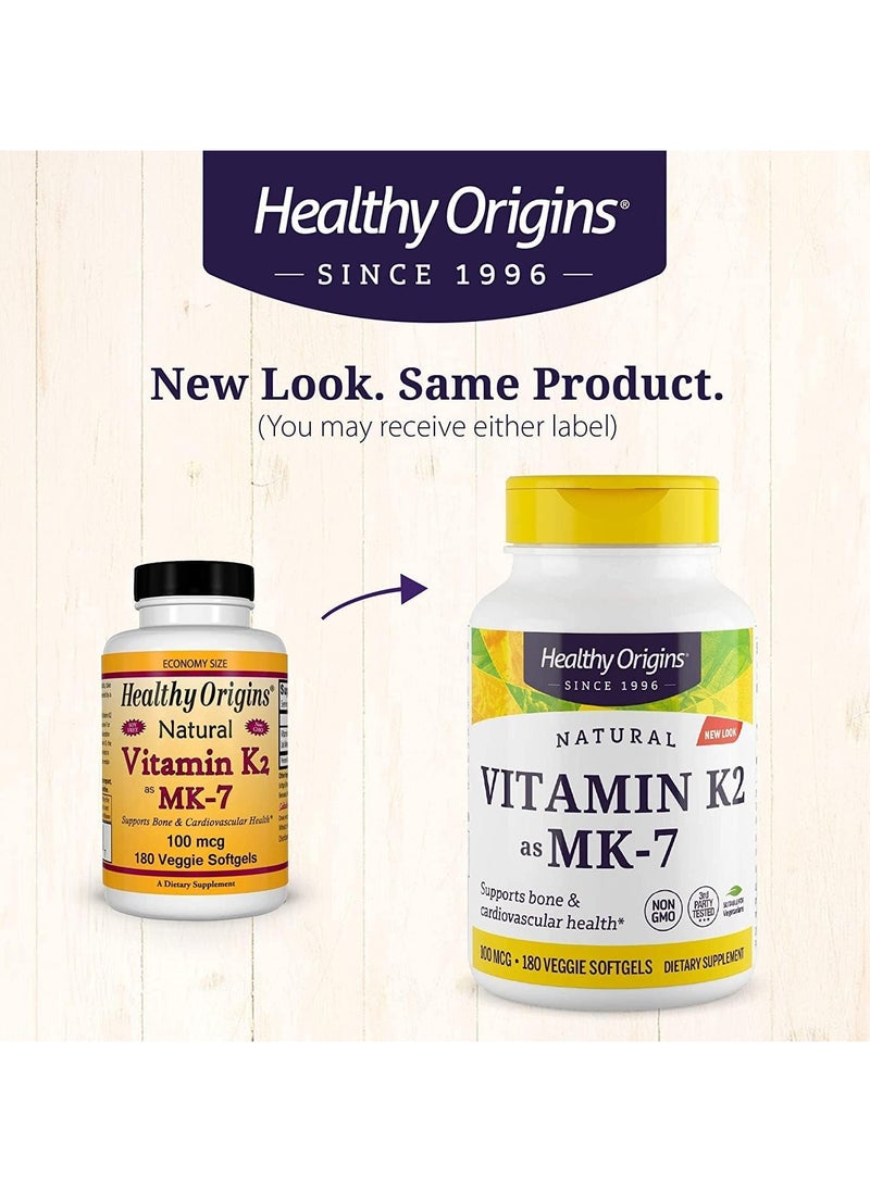 Healthy Origins - Vitamin K2 as MK-7, 100 mcg (Non Gmo)  Supports bone health and cardiovascular health - Dietary Supplement - 180 Veggie Softgels - Image 1
