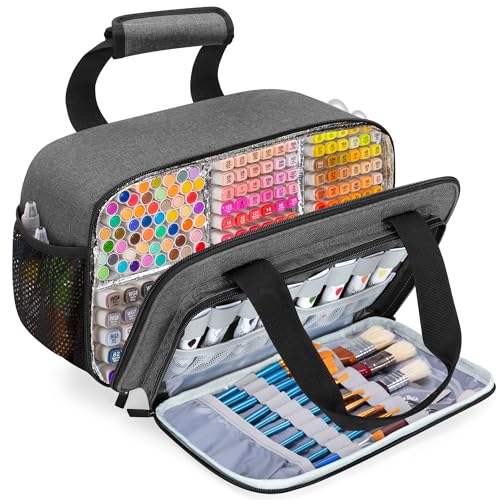 GRAOSO Case Organizer for up to 216 Markers, Large Bag With Carrying Handle, Holder (Length up to 5.1"), Aluminum Foil Liner Easy Cleaning, Patented Design (Grey) - Image 1