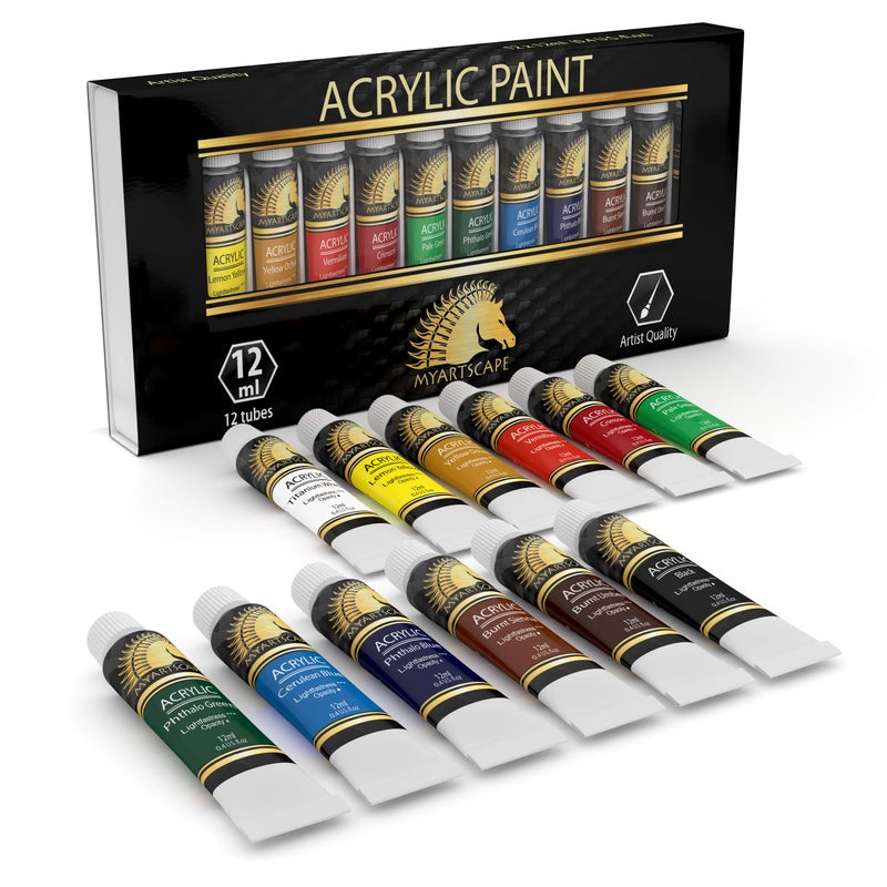 MyArtscape Acrylic Paint Set 12 x 12ml Tubes Lightfast Heavy Body