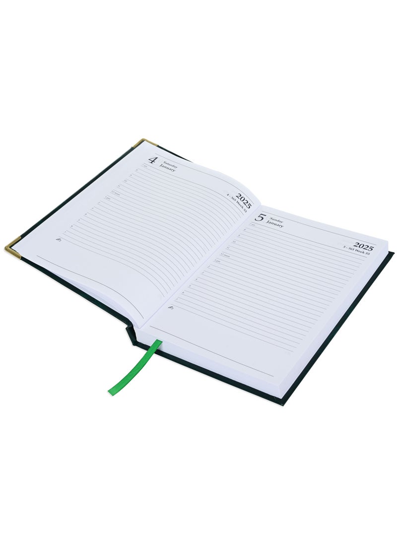 FIS Fis 2025 A5 Diary,Gold Corners,English Vinyl 1Side Padded Green -FSDI22E25GR  - Image 2