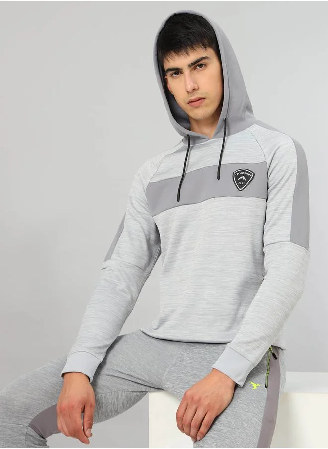 تكنوسبورت Contrast Panel Melange Fleece Jacket with Hood by Styli