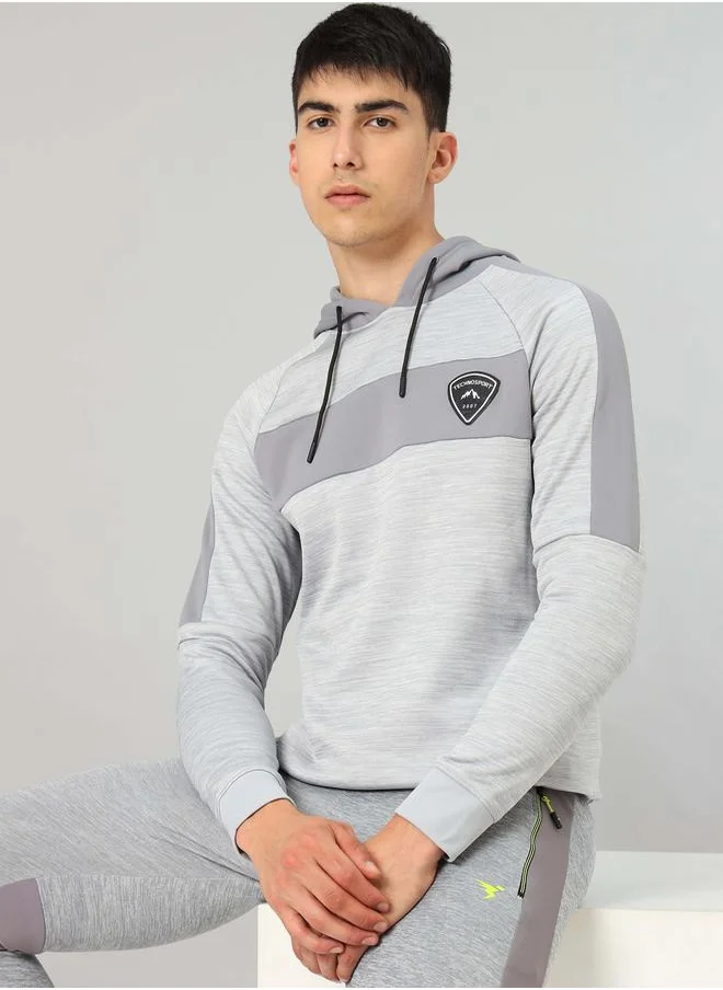 تكنوسبورت Contrast Panel Melange Fleece Jacket with Hood by Styli