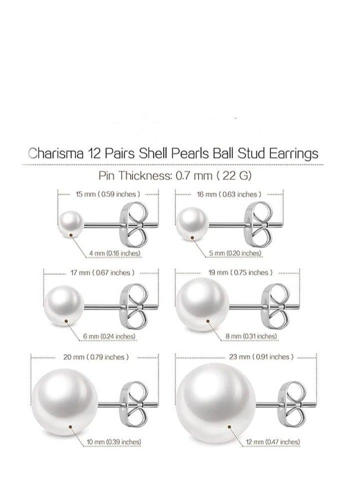 سنسيب أقراط اللؤلؤ المسطحة الرائعة للنساء، 6 أزواج من أقراط اللؤلؤ المسطحة في مجموعات أقراط مرصعة 3-8 مم لثقب متعدد لا يسبب الحساسية - Image 5
