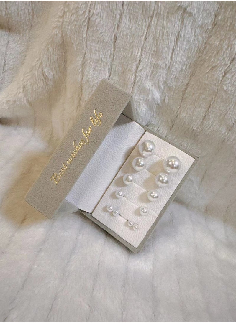 SYNSYB Dainty Flat Back Pearl Earrings for Women, 6 Pairs Flatback Pearl Earrings in 3-8MM Studs Earring Sets for Multiple Piercing Hypoallergenic  - Image 4