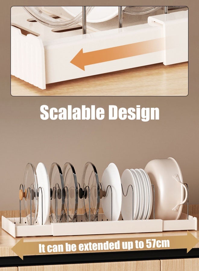 Hanayo Pots and Pans Organizer Kitchen Storage Rack  Adjustable Pots and Pans Organizer with 7 Dividers Kitchen Cabinet Holder for Pan Pot Lid Cutting Board Drying Cookware Dish Rack Organizer(White) - Image 4