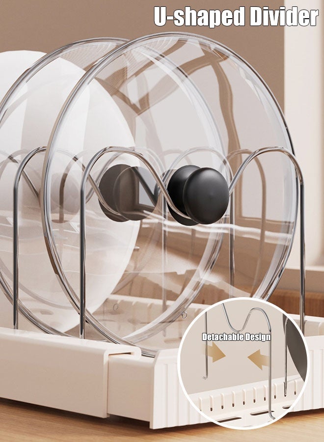 Hanayo Pots and Pans Organizer Kitchen Storage Rack  Adjustable Pots and Pans Organizer with 7 Dividers Kitchen Cabinet Holder for Pan Pot Lid Cutting Board Drying Cookware Dish Rack Organizer(White) - Image 5