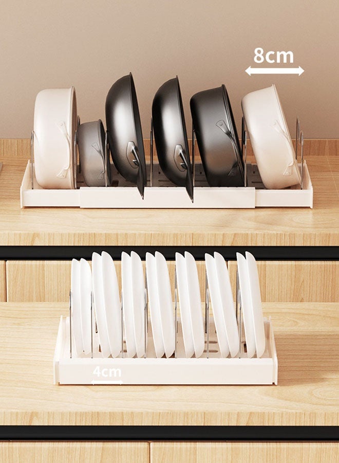Hanayo Pots and Pans Organizer Kitchen Storage Rack  Adjustable Pots and Pans Organizer with 7 Dividers Kitchen Cabinet Holder for Pan Pot Lid Cutting Board Drying Cookware Dish Rack Organizer(White) - Image 3