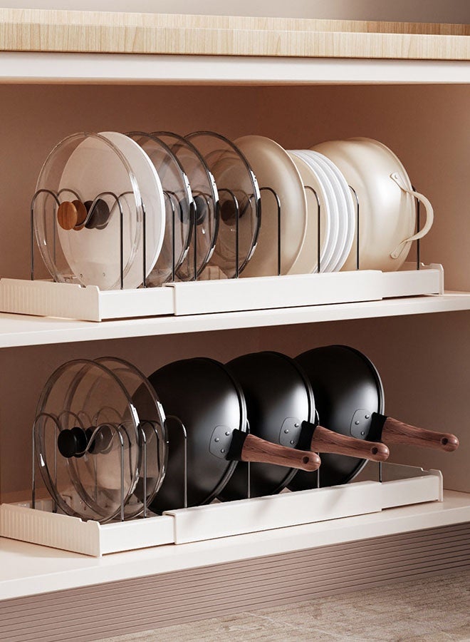 Hanayo Pots and Pans Organizer Kitchen Storage Rack  Adjustable Pots and Pans Organizer with 7 Dividers Kitchen Cabinet Holder for Pan Pot Lid Cutting Board Drying Cookware Dish Rack Organizer(White) - Image 2