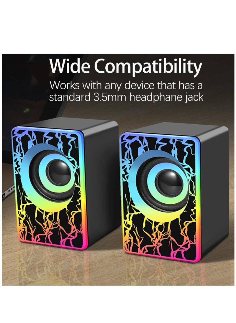 سماعات كمبيوتر، سماعات كمبيوتر RGB لسطح المكتب، سماعات ألعاب محمولة تعمل بمنفذ USB 2.0 مع إضاءة LED ملونة، مكبر صوت صغير متعدد الوسائط بمدخل Aux مقاس 3.5 مم لشاشات التلفزيون وأجهزة الكمبيوتر المحمولة