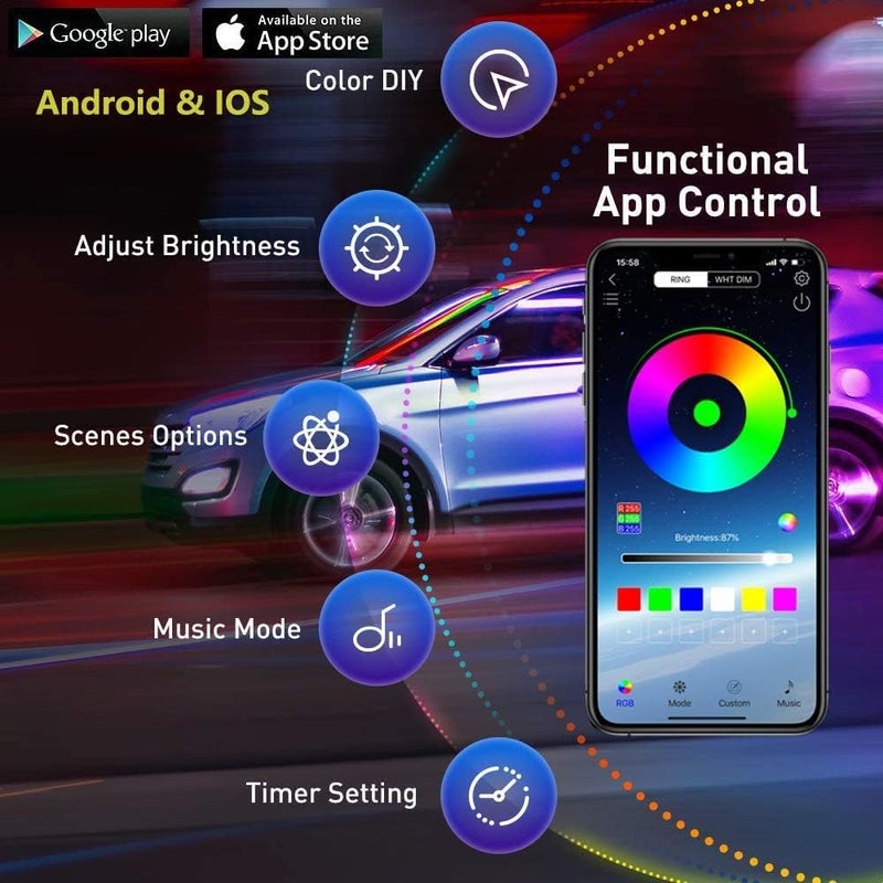 Limos car led strip lights,multicolor rgb car interior lights,16 million colors with fiber optic,ambient lighting kits, sound active function and wireless bluetooth app control (4 in 1 <6 meters>) - Image 3
