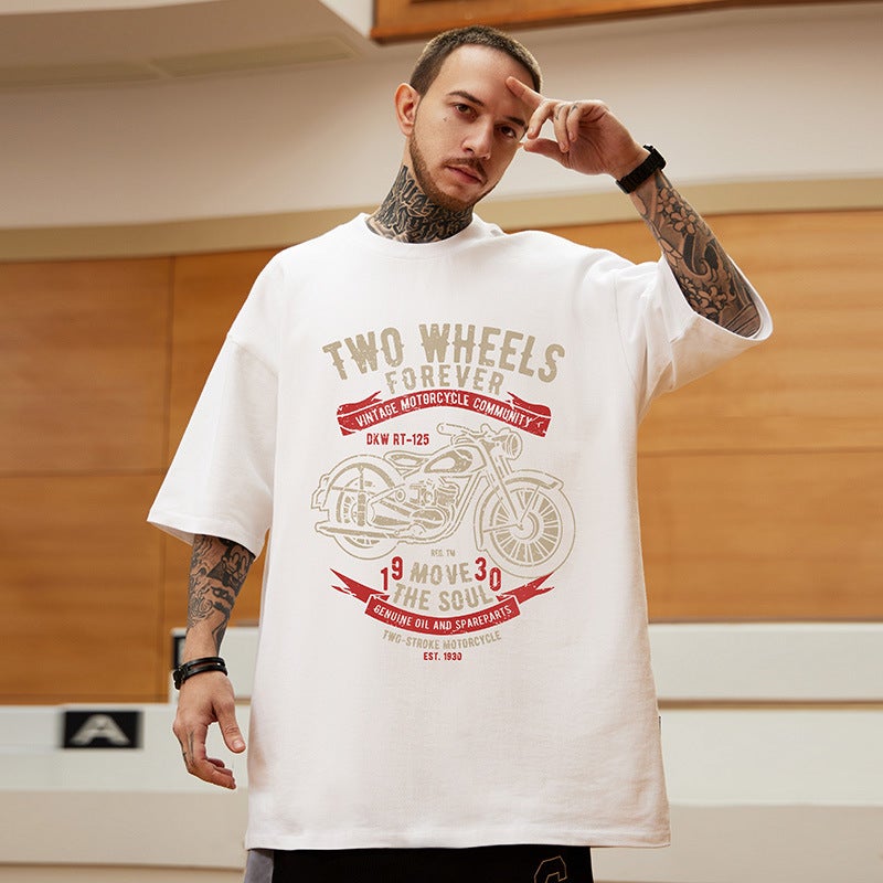 Fashion Brand American Printed Retro Loose T-Shirt Fat Men'S Short Sleeve Plus Size Cotton Plus Size Men'S Summer - Image 3