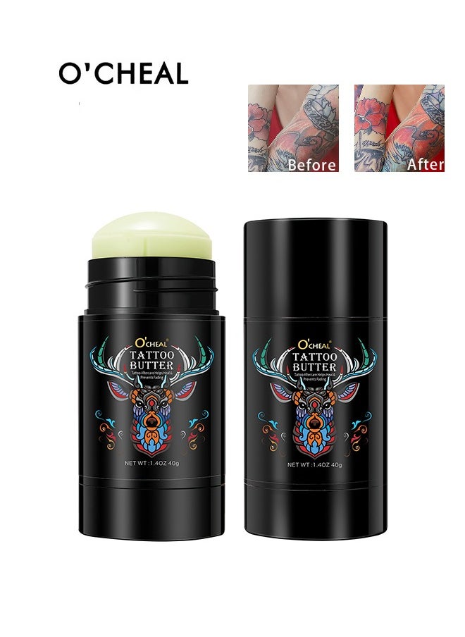 OCHEAL - Tattoo Butter, Tattoo Aftercare Helps Heal & Prevents Fading, New And Old Tattoo Moisturizing Repair Brightener, For Color Enhancement, Natural Organic Tattoo Cream 40g - Image 1