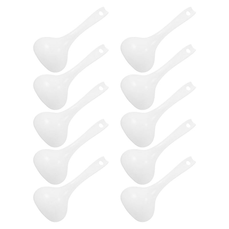 مجموعة ملاعق الحساء البلاستيكية المقاومة للحرارة 10 قطع، ملاعق تقديم بيضاء كبيرة للرامن والميسو والأرز - Image 2