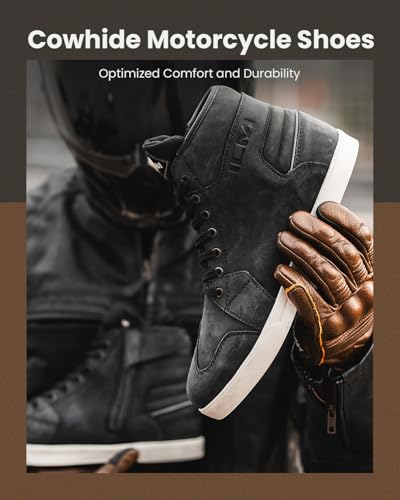 ILM Motorcycle Riding Shoes for Men AntiSlip Leather Waterproof Breathable Street Shoes Protective Gear UB32 Black95 - Image 3