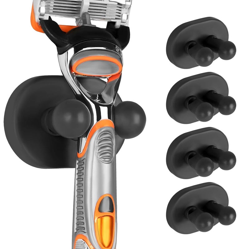 Linkidea 5 Pack Wall Mount Shower Razor Holder for Men, Self Adhesive Shaver Organizer, Bathroom, Compatible with Gillette Fusion 5, Dorco Pace 6 Pro (Black)