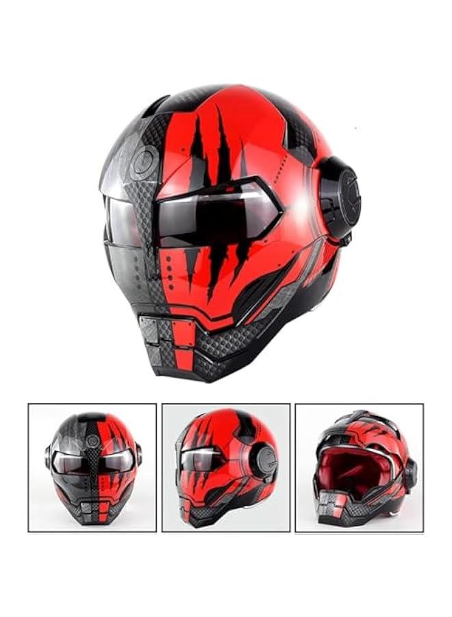 Arabest Motorcycle Helmet Motocross Full Face Moto Flip Open Helmet,Iron Man Transformers Motorbike Helmet DOT Certified B,M=57-58cm  - Image 2