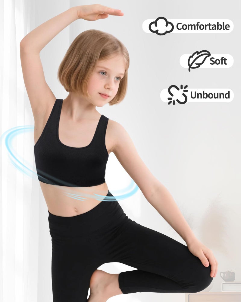 iMucci Sports Bra for Girls U-Shaped Training Bra with Removable Pads Scoop Neck for Teens Kids Yoga Sports Dance Bra Black - Image 5