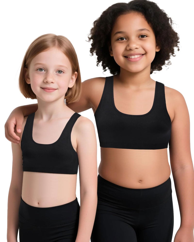 iMucci Sports Bra for Girls U-Shaped Training Bra with Removable Pads Scoop Neck for Teens Kids Yoga Sports Dance Bra Black - Image 3