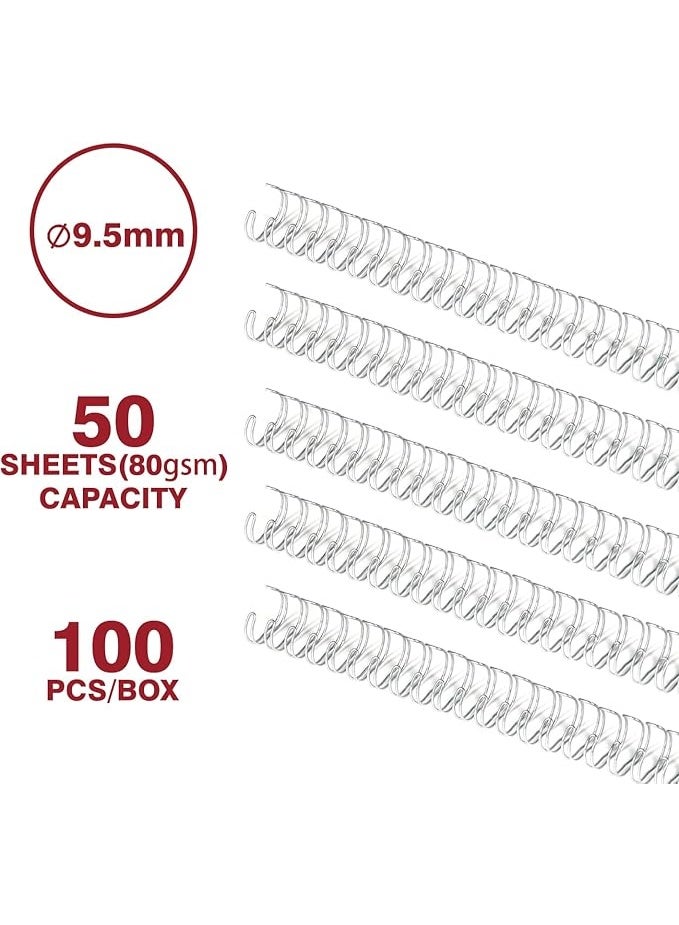 Generic Wire binding ring 9.5 mm 3:1 pitch double loop wire silver 34 holes 100pcs box - Image 2