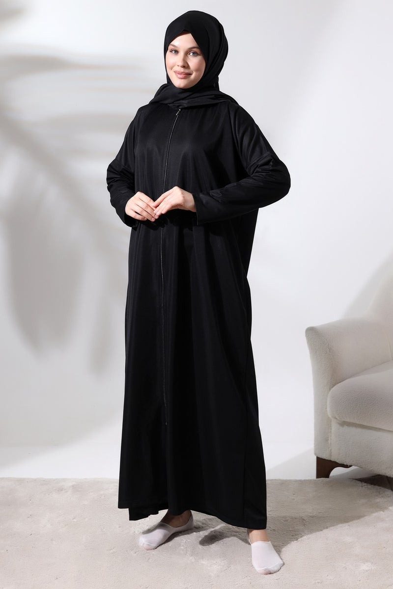 İhvan Ihvan Women's One Piece Zippered Prayer Dress with Headscarf Black  - Image 1