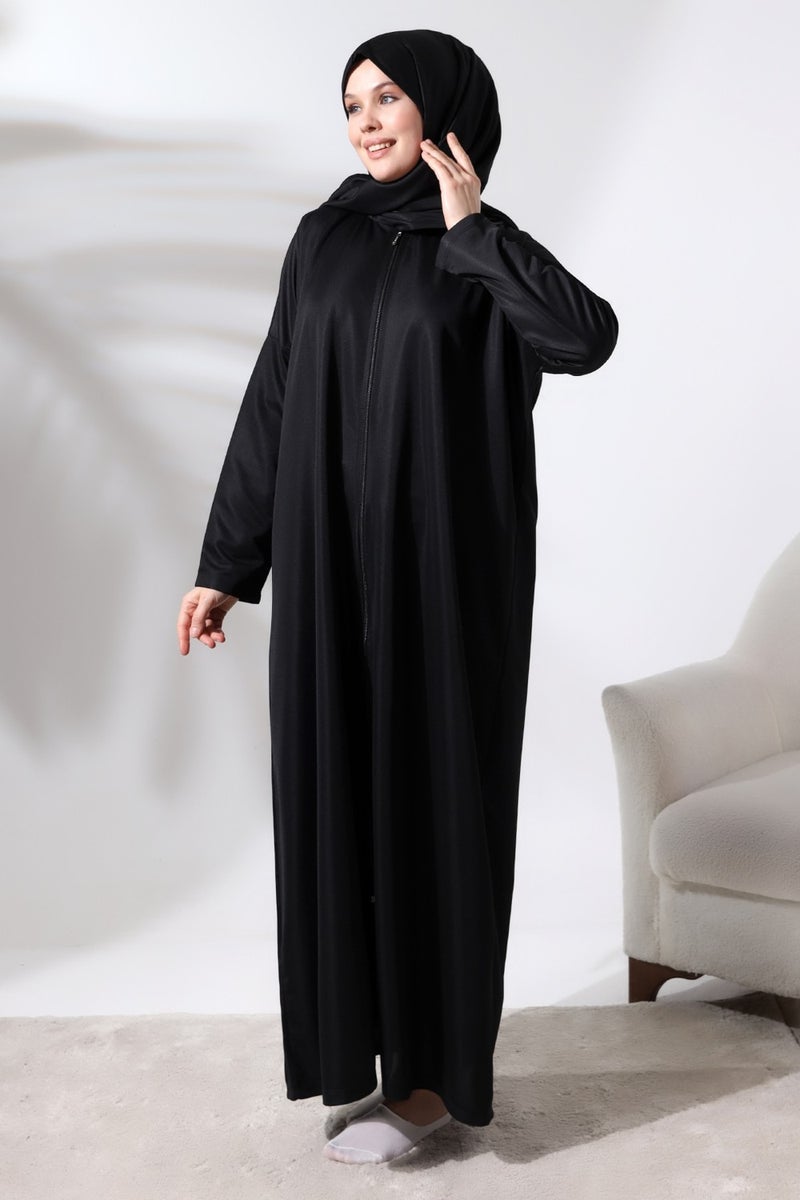 İhvan Ihvan Women's One Piece Zippered Prayer Dress with Headscarf Black  - Image 3