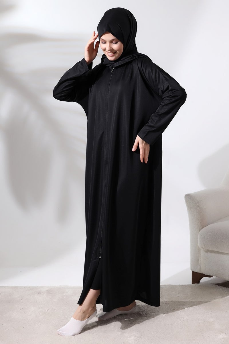 İhvan Ihvan Women's One Piece Zippered Prayer Dress with Headscarf Black  - Image 4