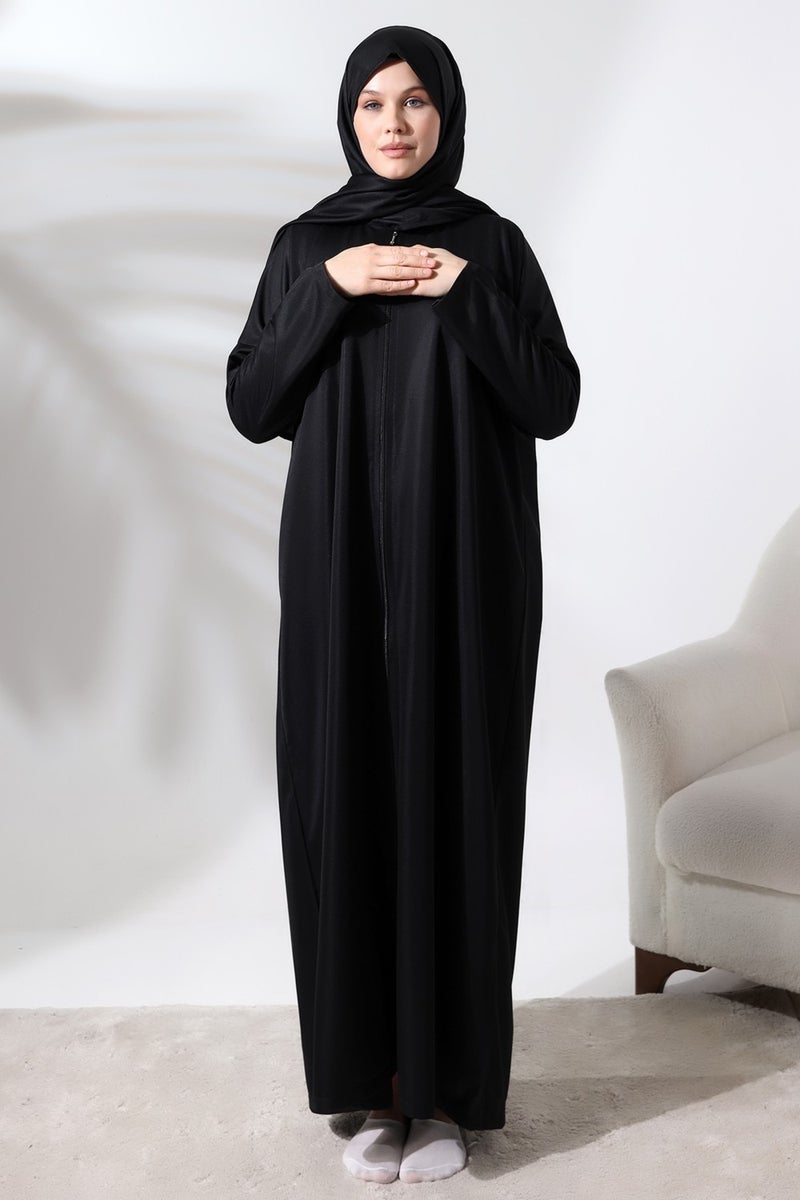 İhvan Ihvan Women's One Piece Zippered Prayer Dress with Headscarf Black  - Image 5