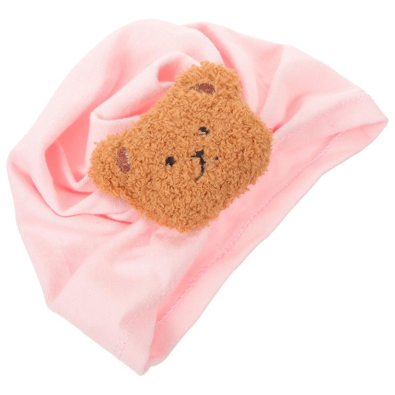 Newborn Infant Cotton Turban Cap Elastic Beanie Lightweight Spring Autumn Cute Bear Design Pink - Image 2