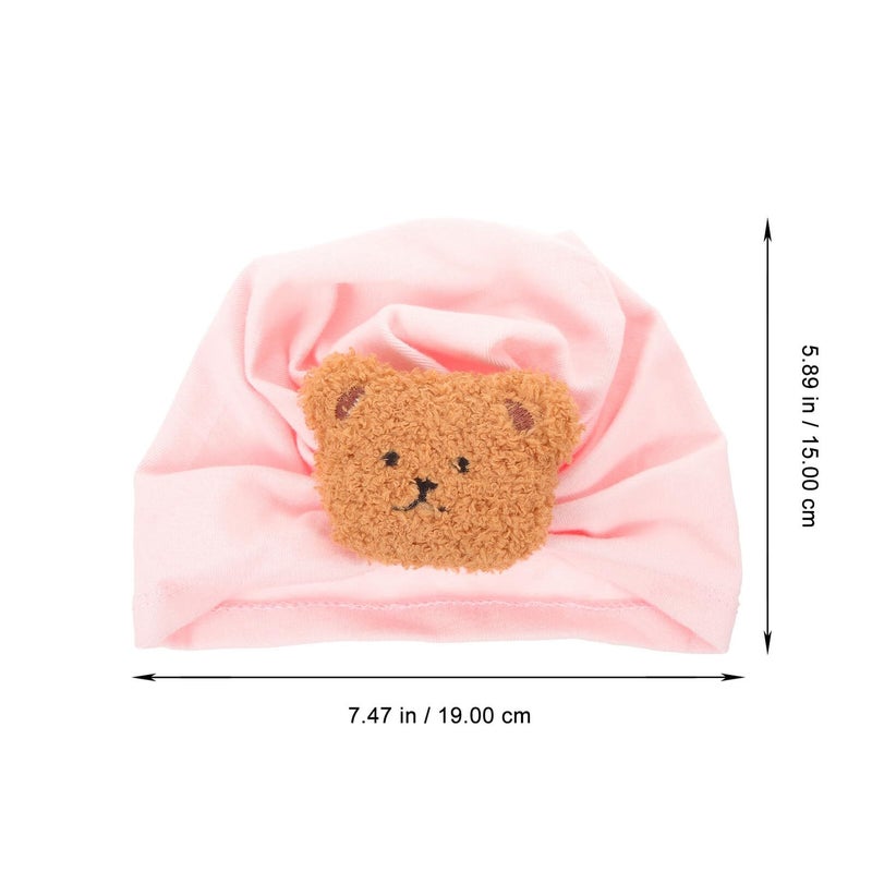 Newborn Infant Cotton Turban Cap Elastic Beanie Lightweight Spring Autumn Cute Bear Design Pink - Image 3