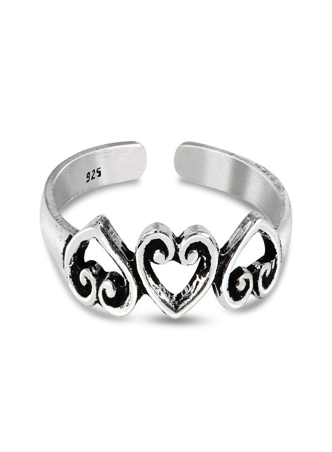 ايرافيدا خاتم AeraVida العتيق بتصميم قلوب ثلاثية مزخرفة من الفضة الإسترليني عيار 925 قابل للتعديل | خاتم أنيق لإصبع القدم أو الخنصر للنساء | هدية مجوهرات رومانسية - Image 1