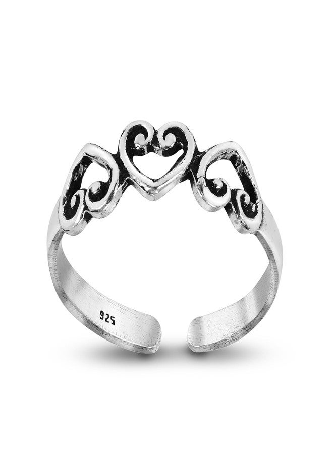 ايرافيدا خاتم AeraVida العتيق بتصميم قلوب ثلاثية مزخرفة من الفضة الإسترليني عيار 925 قابل للتعديل | خاتم أنيق لإصبع القدم أو الخنصر للنساء | هدية مجوهرات رومانسية - Image 2