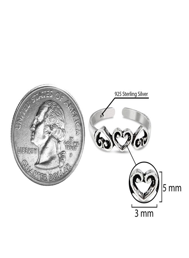 ايرافيدا خاتم AeraVida العتيق بتصميم قلوب ثلاثية مزخرفة من الفضة الإسترليني عيار 925 قابل للتعديل | خاتم أنيق لإصبع القدم أو الخنصر للنساء | هدية مجوهرات رومانسية - Image 5