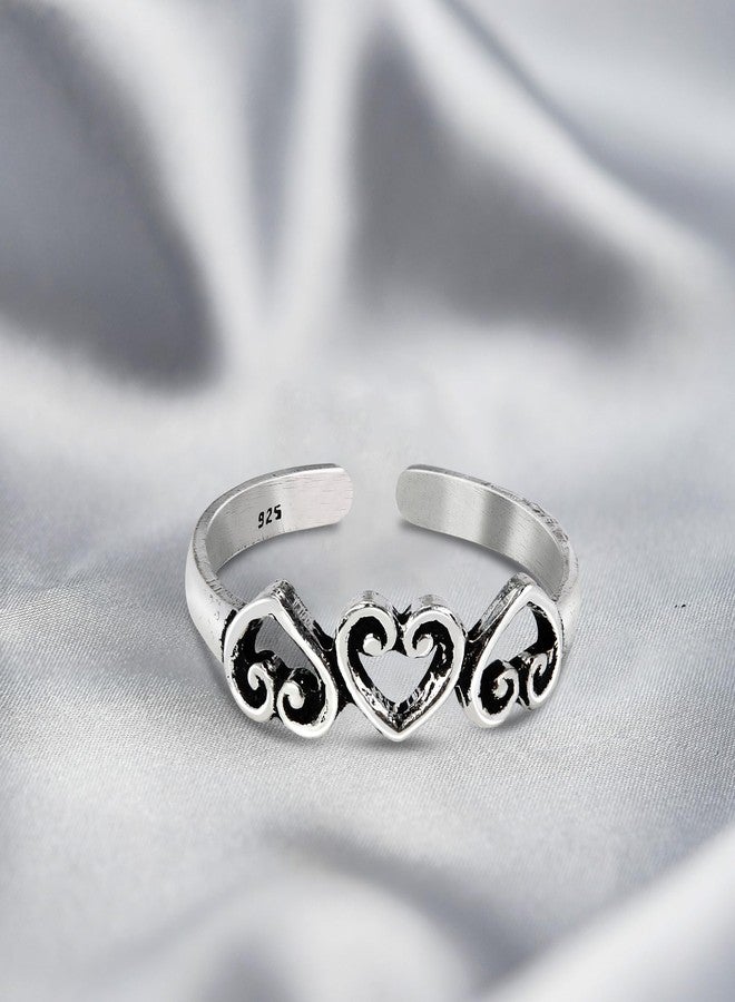 ايرافيدا خاتم AeraVida العتيق بتصميم قلوب ثلاثية مزخرفة من الفضة الإسترليني عيار 925 قابل للتعديل | خاتم أنيق لإصبع القدم أو الخنصر للنساء | هدية مجوهرات رومانسية - Image 3