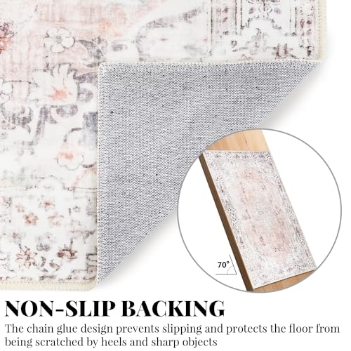 MUJOO Pink Round Rug 4ft,Circle Washable Area Rugs for Bedroom Living Room Bathroom,Boho Small Non Slip Circular Carpet,Blush Floral - Image 5