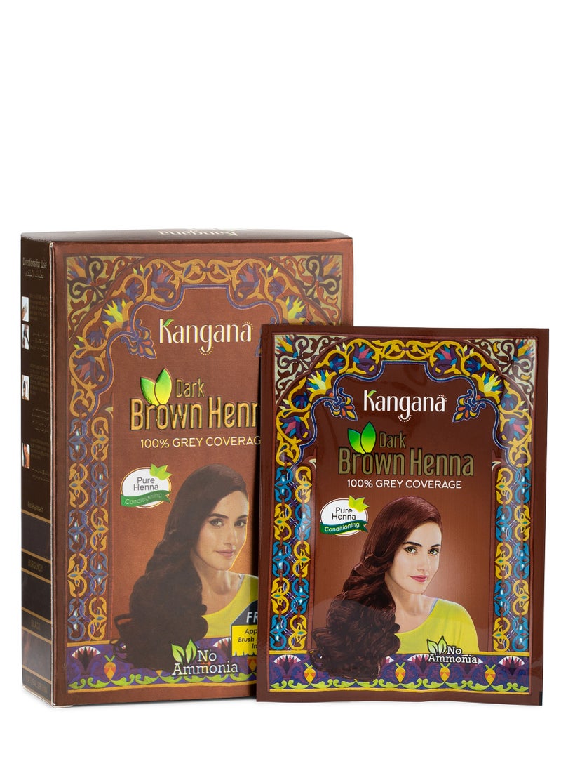 KANGANA Pure & Natural Dark Brown Henna Powder (60g) – Hair Color with 100% Brown Coverage – Nourishment And Hydration – No Ammonia Herbal Mehandi Powder  - Image 1