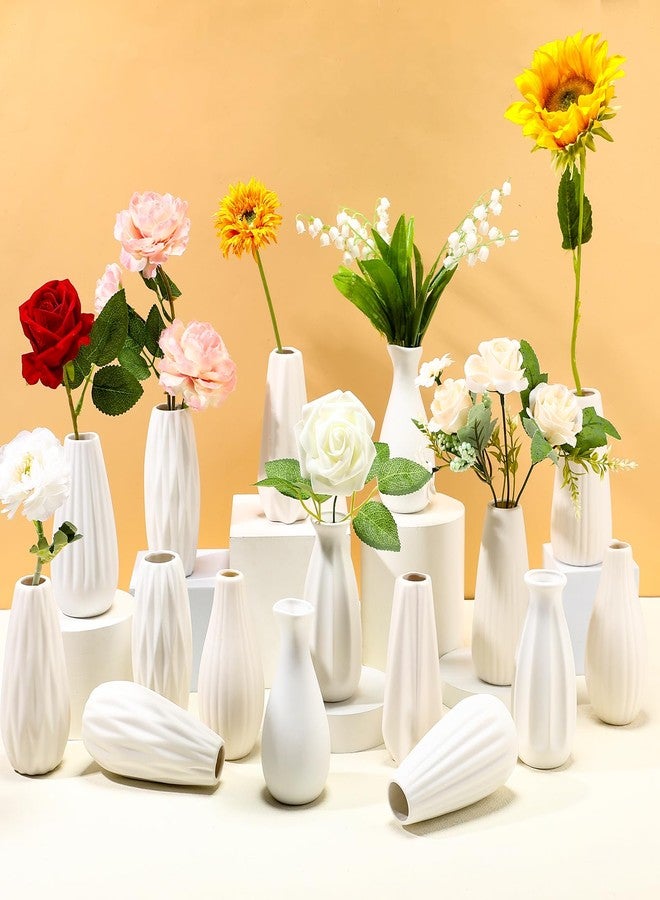 Yaomiao 16 Set White Ceramic Bud Vase Bulk 5 Inch Boho Small Pampas Grass Flower Vase for Wedding Table Centerpieces Decoration Boho Home Decor DIY Gift, 8 Styles (Classic) - Image 1